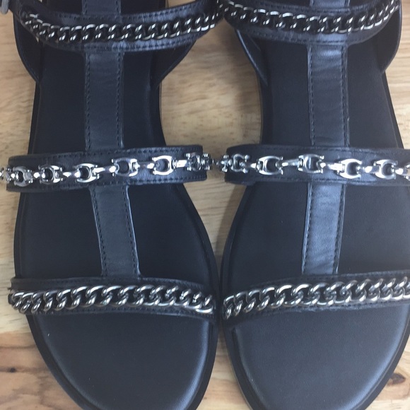Coach Black Leather Chain Sandals 7.5 M - Picture 7 of 9